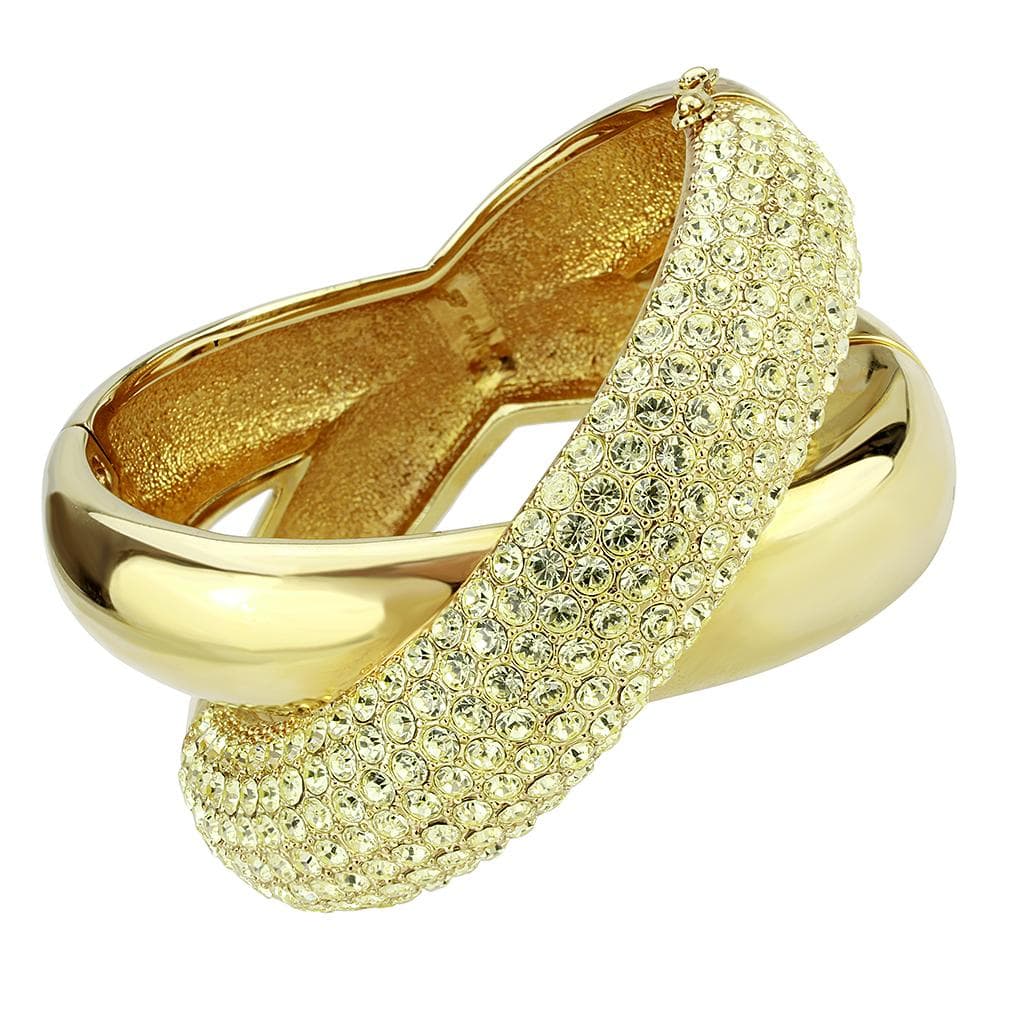 Brass Gold Champagne Crystal Pave Interlocking Bangle Bracelet
