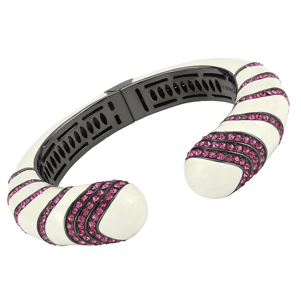 Brass Gunmetal White Enamel Pink Crystal Stripe Cuff Bracelet