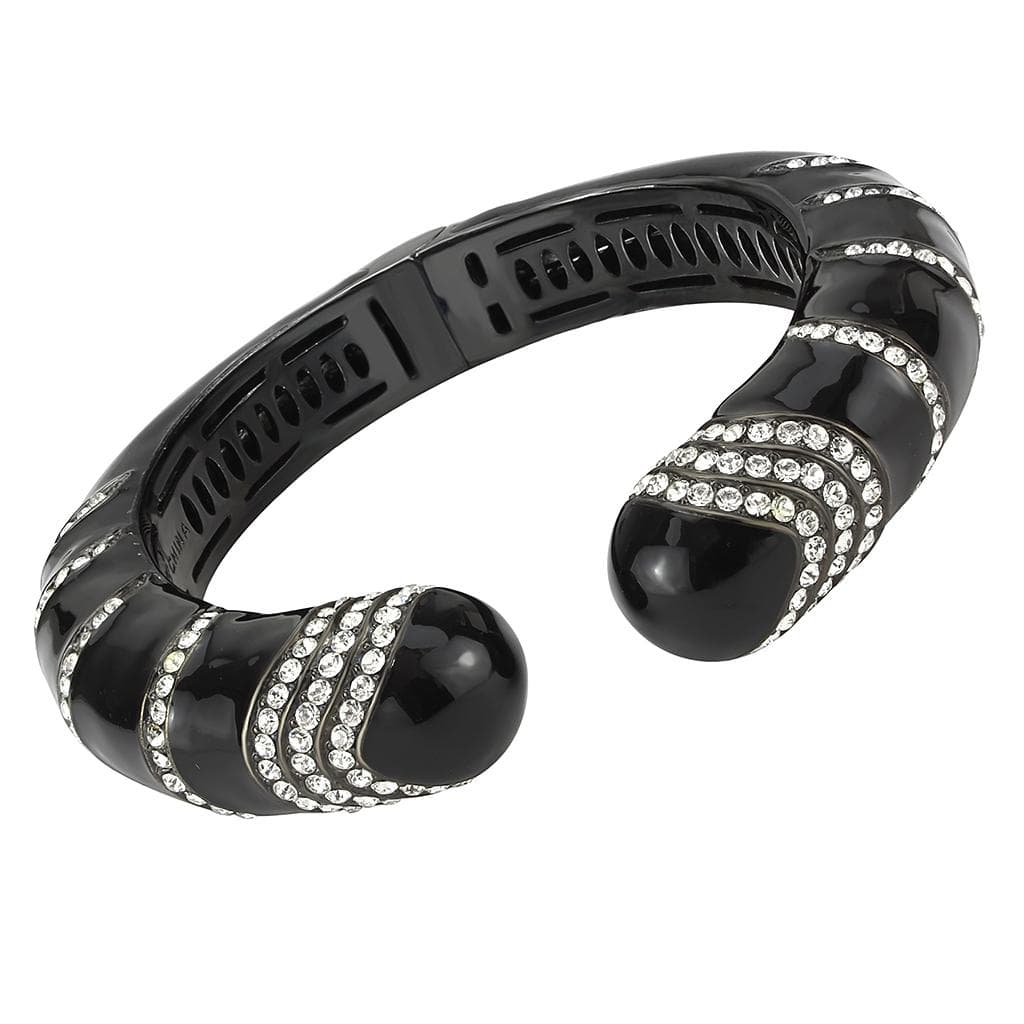 Brass Gunmetal Black Onyx CZ Accent Cuff Bangle Bracelet