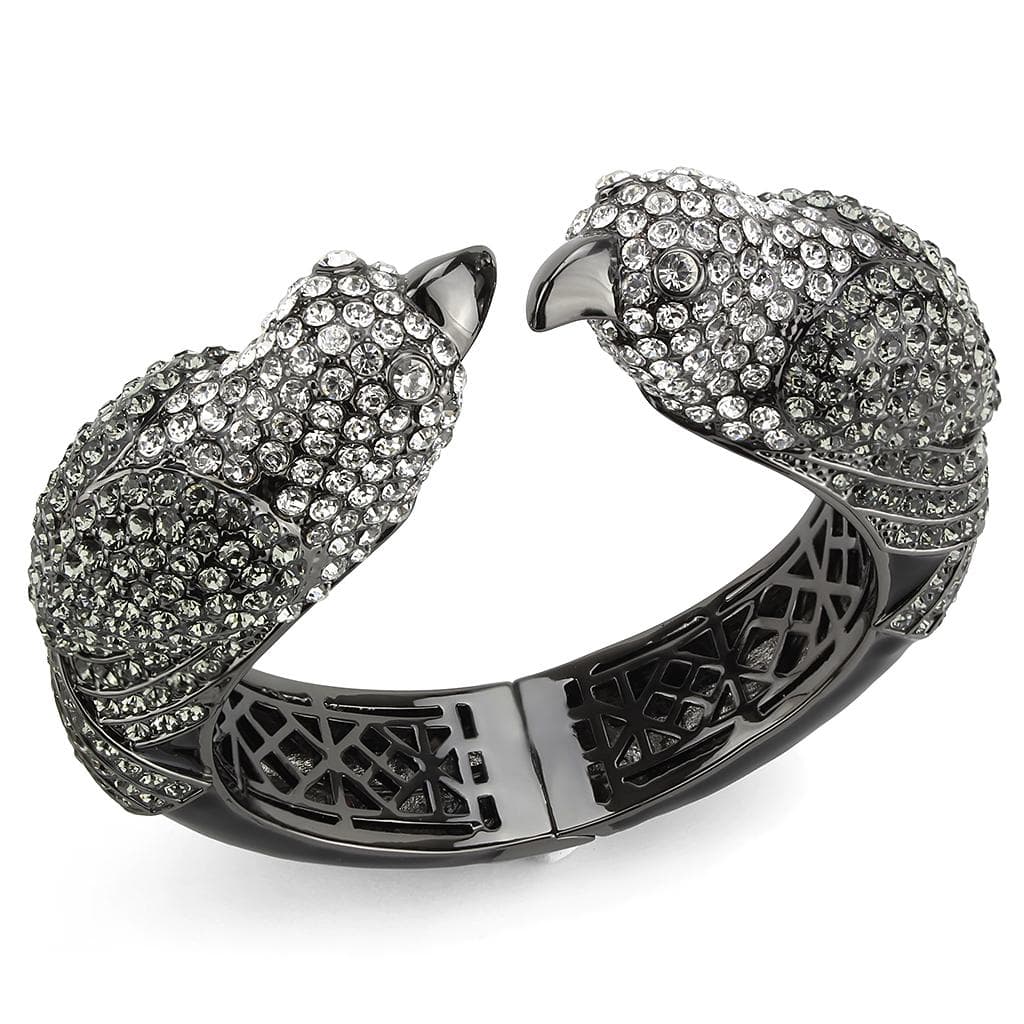 Brass Gunmetal Crystal Pave Panther Hinged Bangle Bracelet