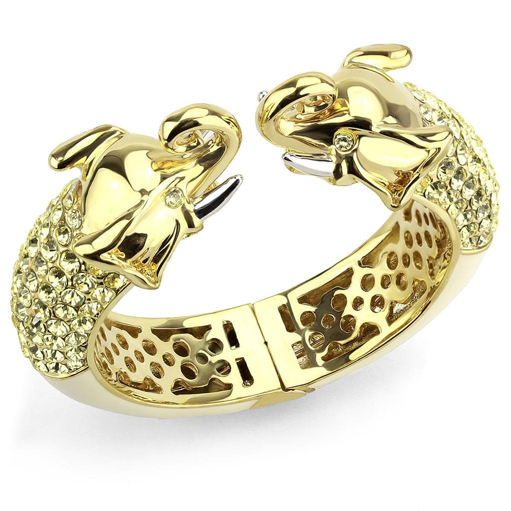 Brass Gold Crystal Pave Panther Hinged Bangle Bracelet