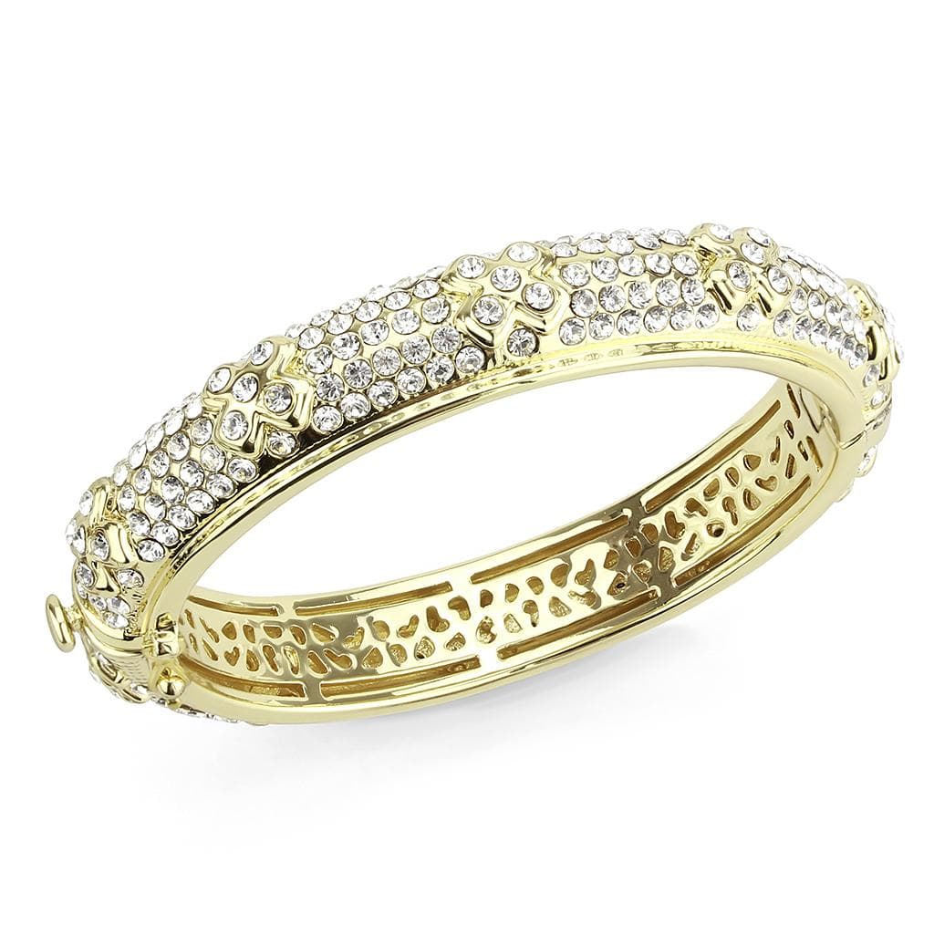Brass Gold Crystal Pave Filigree Hinged Bangle Bracelet