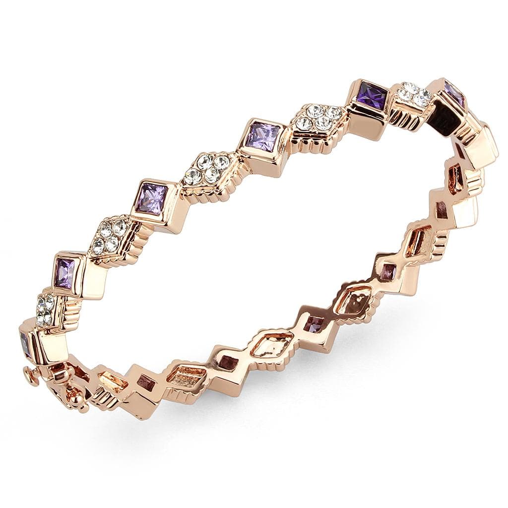 Brass Rose Gold Amethyst CZ Geometric Link Bangle Bracelet