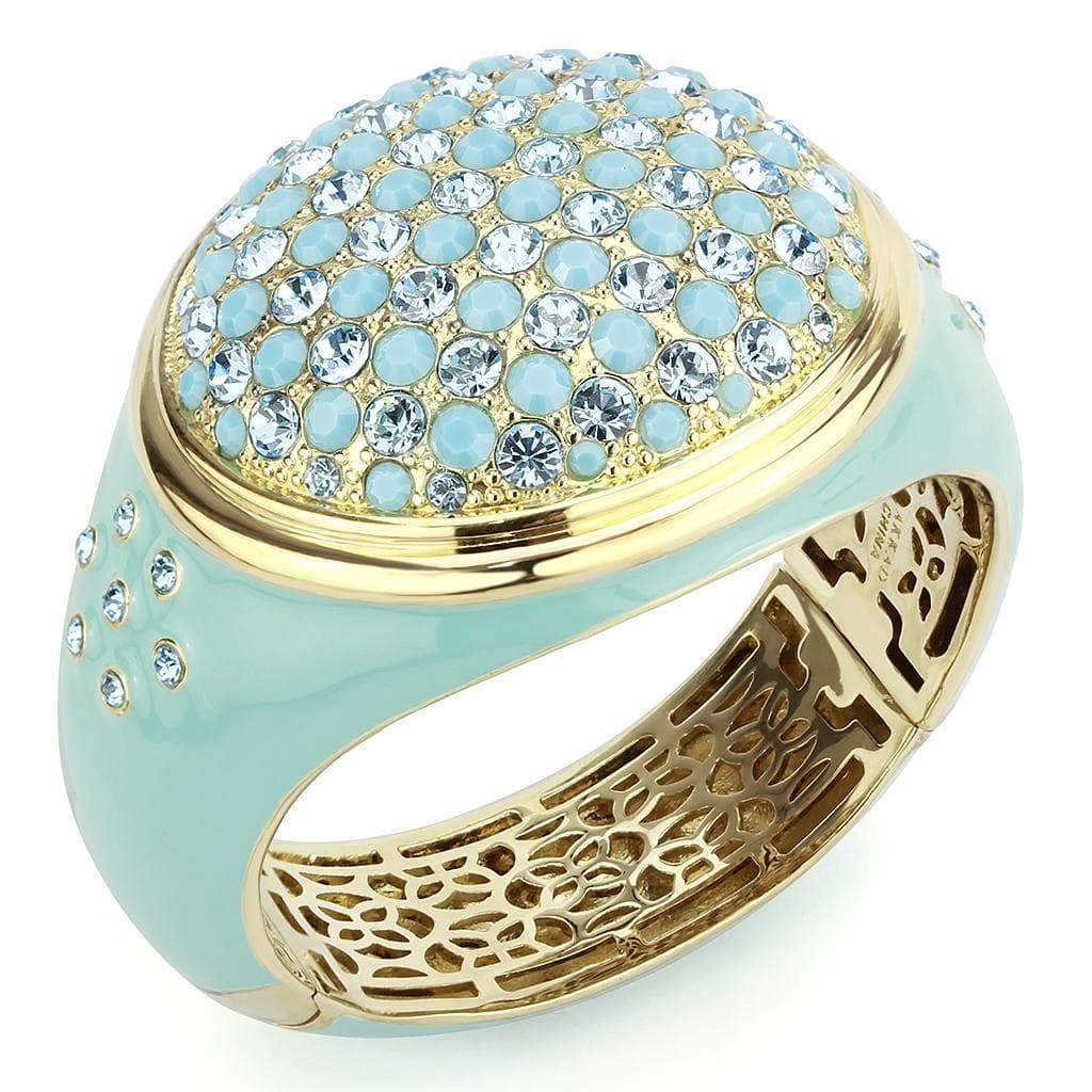 Brass Gold Mint Green Enamel Crystal Pave Dome Bangle Bracelet