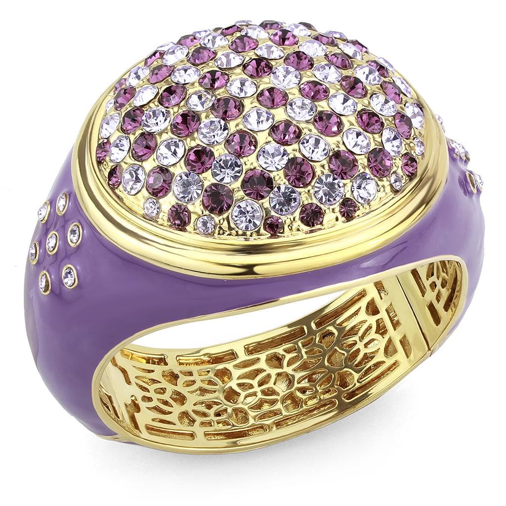 Brass Gold Purple Enamel Crystal Pave Dome Bangle Bracelet