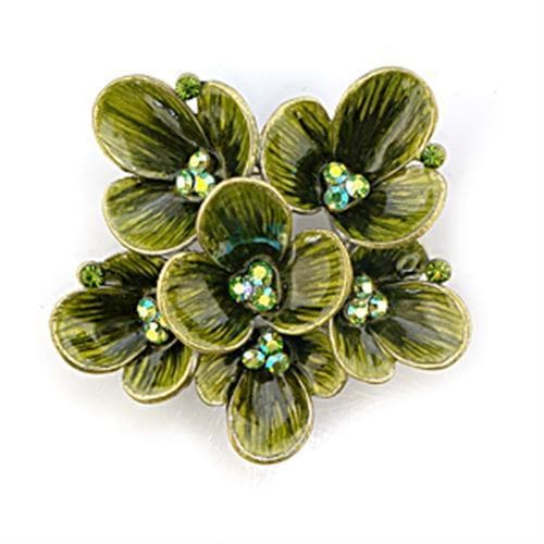 Brass Antique Gold Green Enamel Flower Bouquet Brooch
