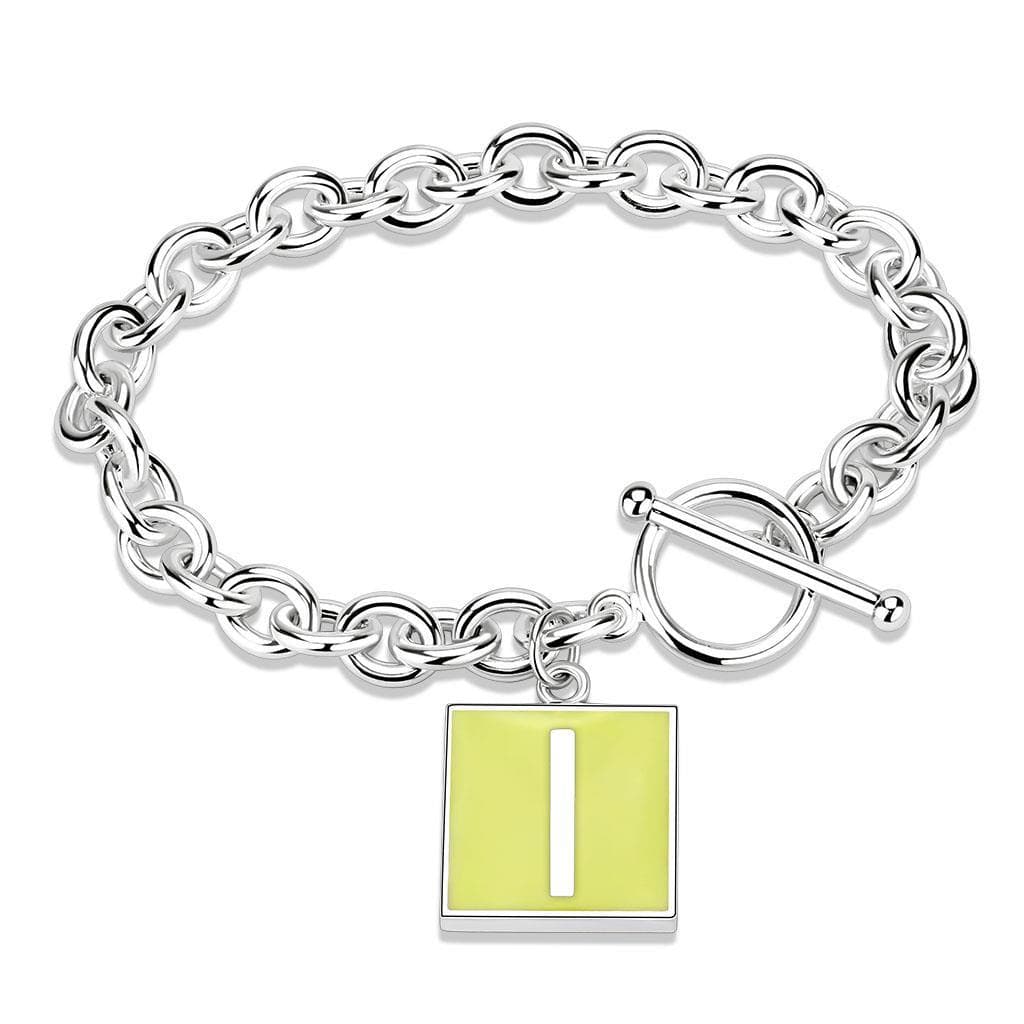 Brass Silver Letter L Initial Charm Toggle Bracelet