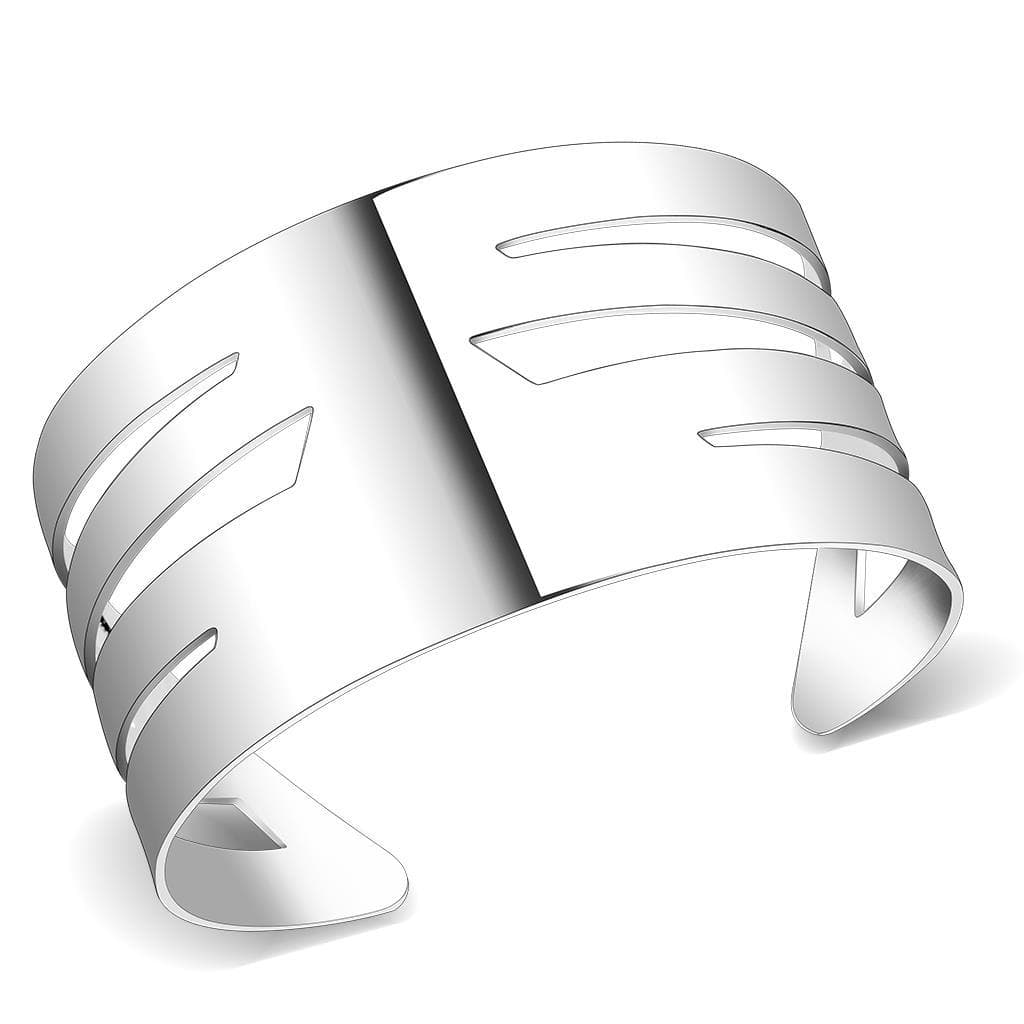 Stainless Steel Silver Modern Cutout Slim Cuff Bangle Bracelet