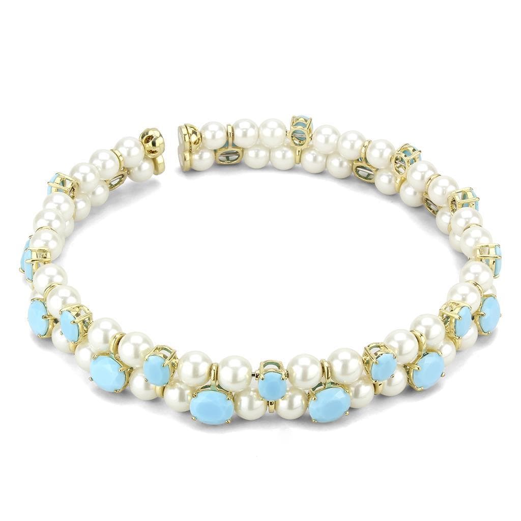 Brass Gold Pearl Turquoise Crystal Stretch Bracelet Necklace