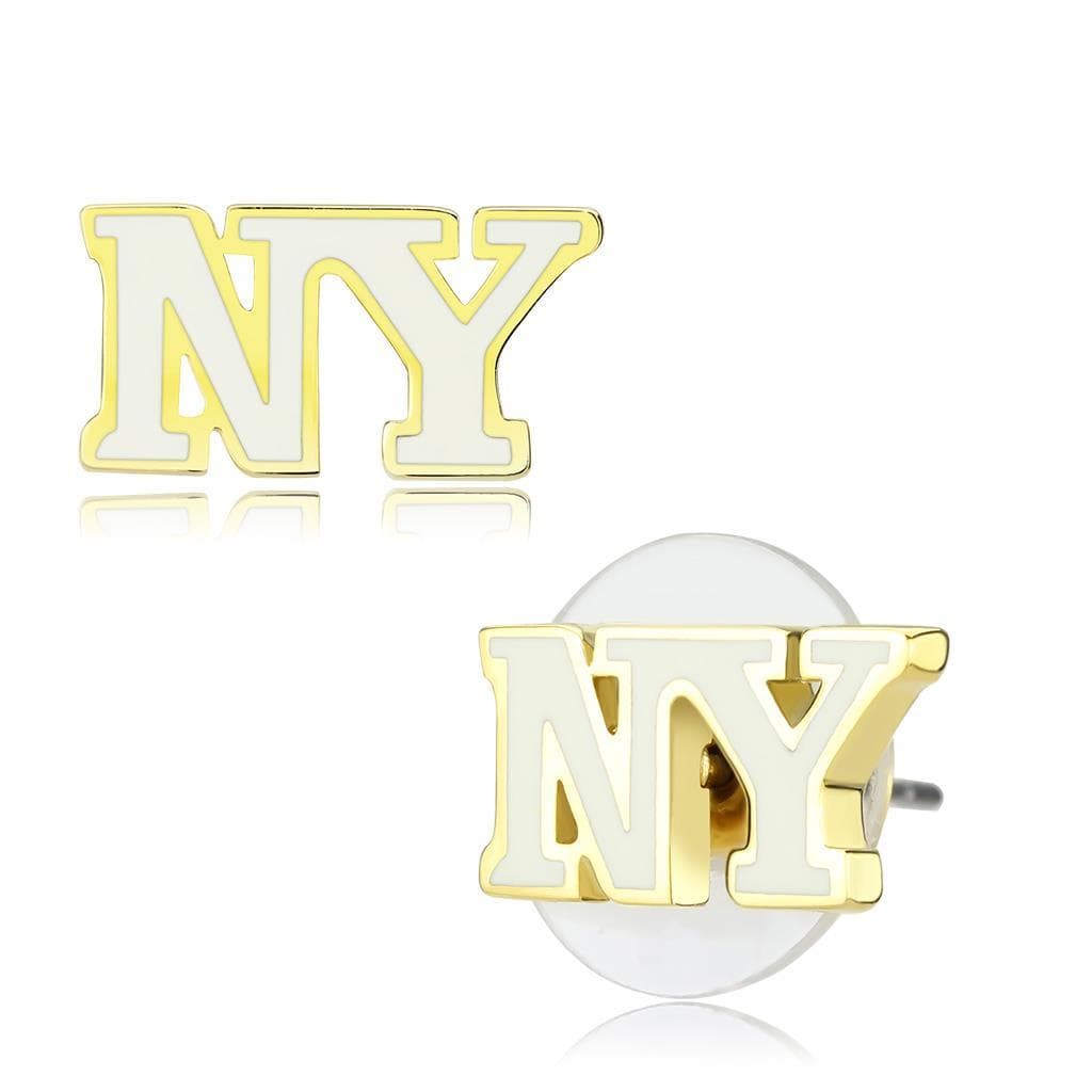 Brass Gold NY Script Stud Earrings | The Stainless Jewelry