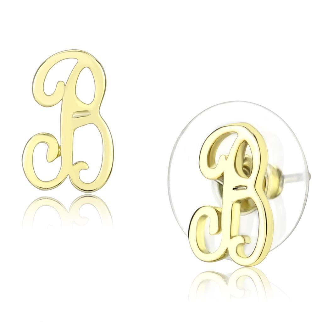 Brass Gold Script Letter B Stud Earrings | The Stainless Jewelry
