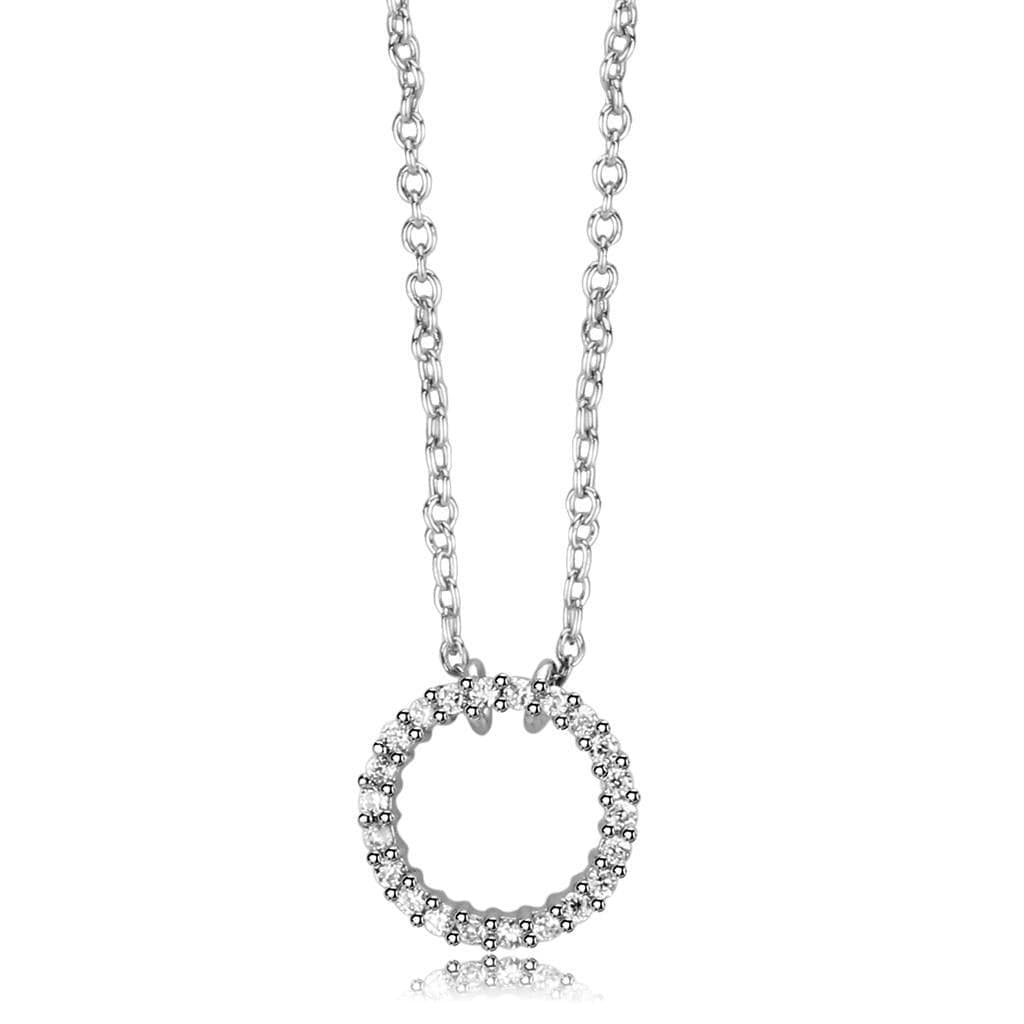 Brass Silver CZ Circle Pendant Necklace | The Stainless Jewelry