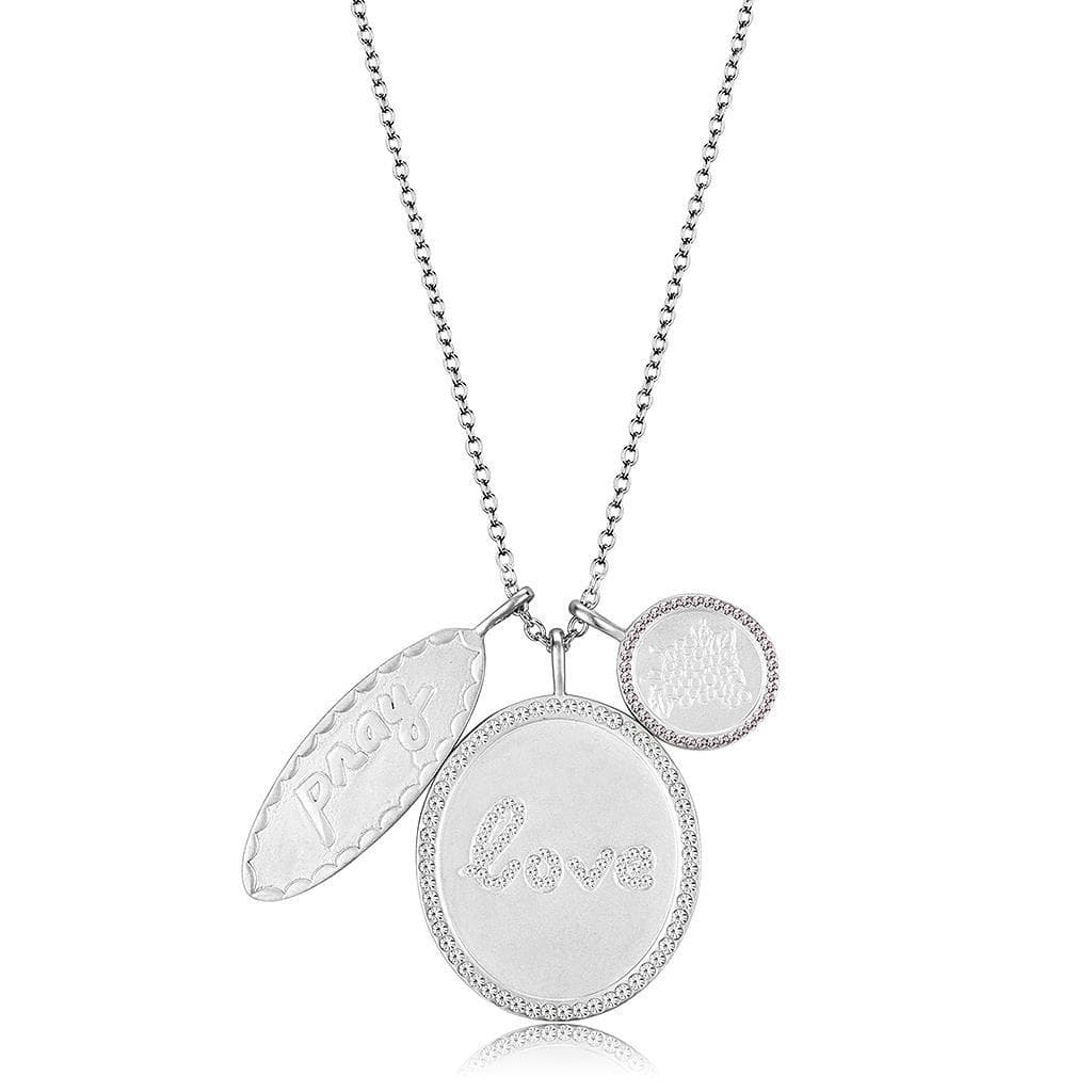 Brass Silver Pray Love Disc Charm Pendant Necklace
