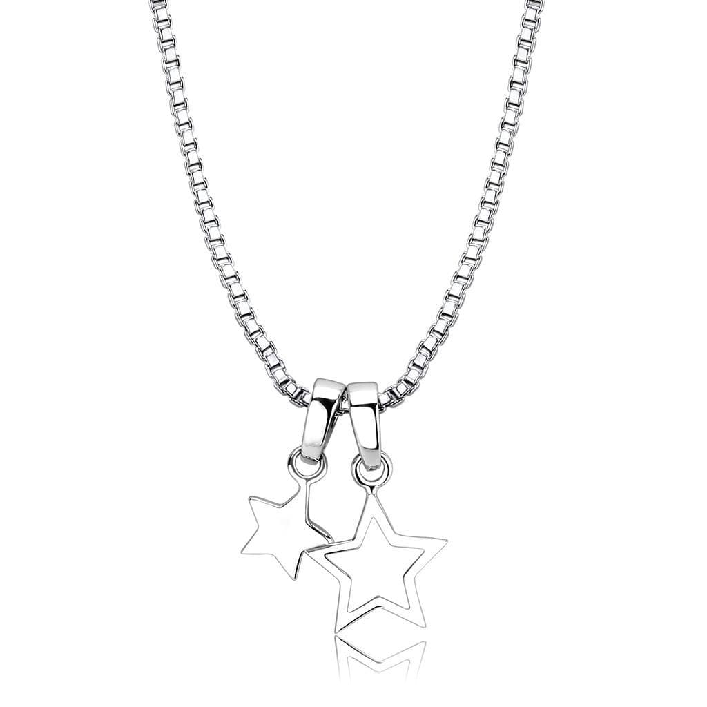 Brass Silver Double Star Charm Pendant Necklace