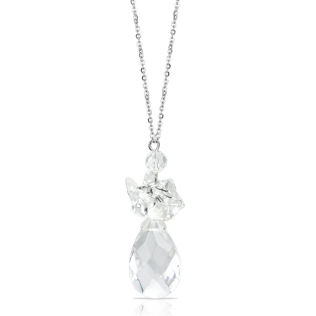 Brass Silver Crystal Angel Pendant Necklace