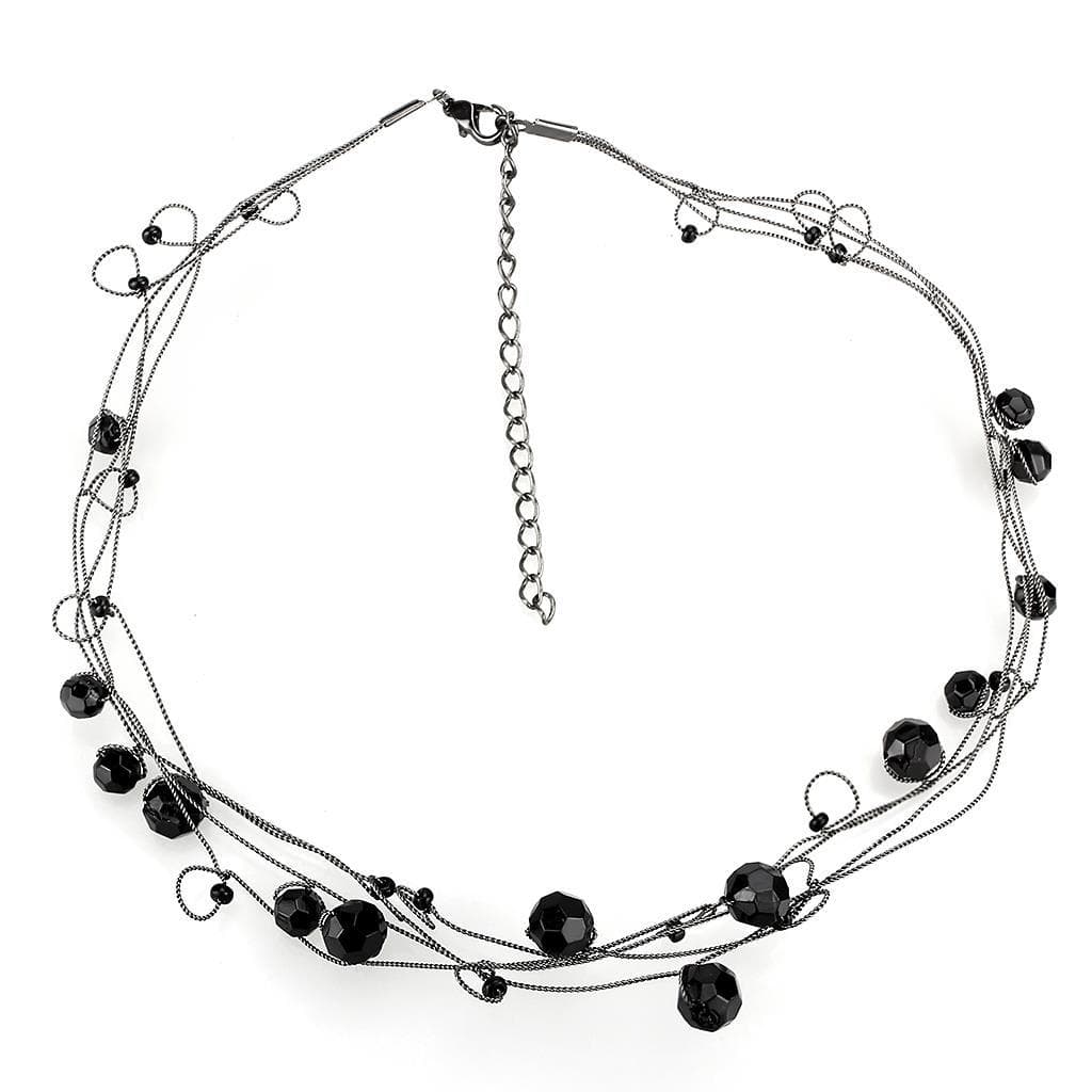 Brass Silver Black Bead Multi Strand Choker Necklace