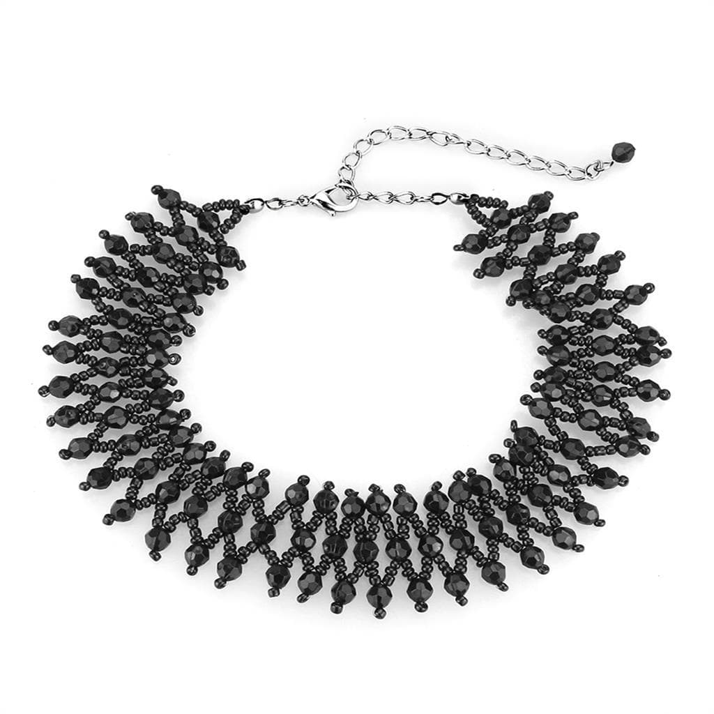 Brass Black Bead Lace Spike Choker Necklace