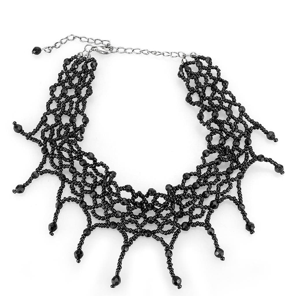 Brass Black Bead Lace Scallop Collar Necklace