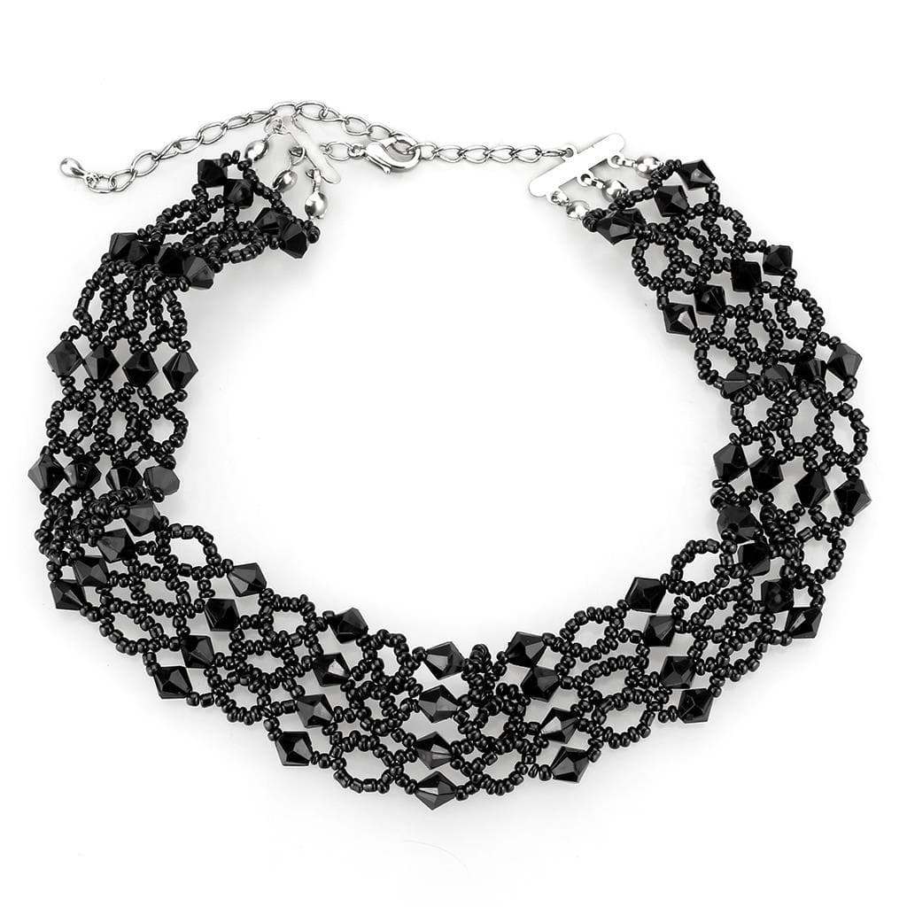 Brass Black Bead Lace Loop Choker Necklace