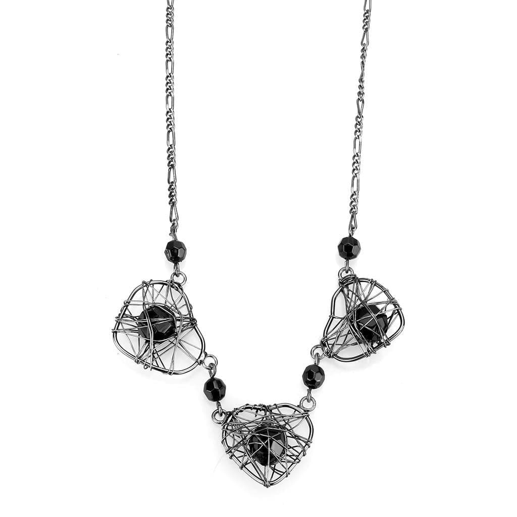 Brass Gunmetal Black Bead Wire Cage Heart Pendant Necklace