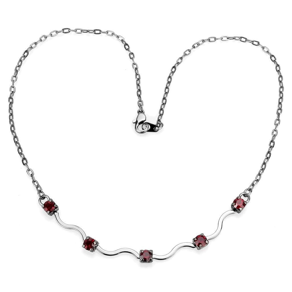 Brass Silver Red Garnet Wave Station Necklace Earrings