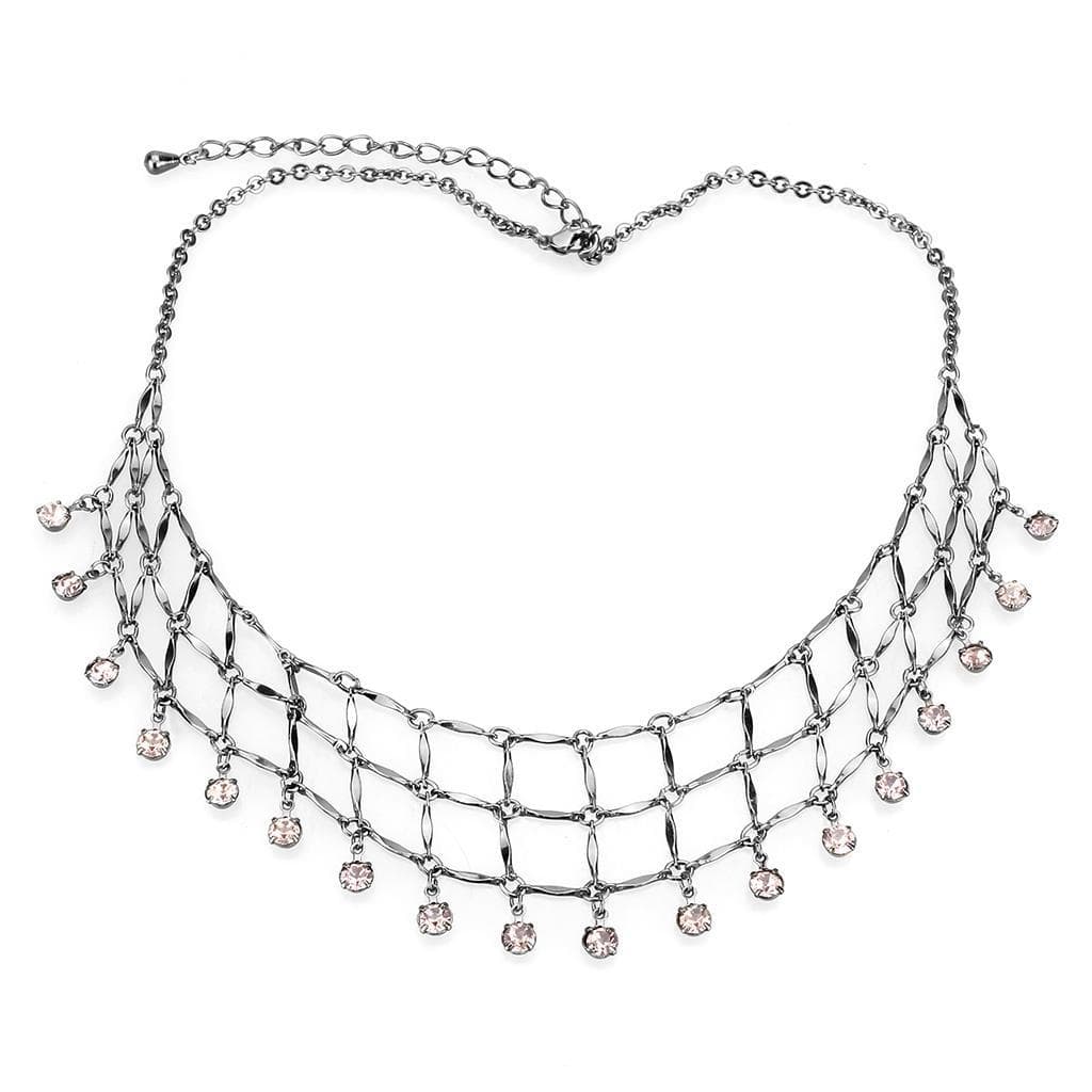 Brass Silver Crystal Fringe Bib Choker Necklace Earrings