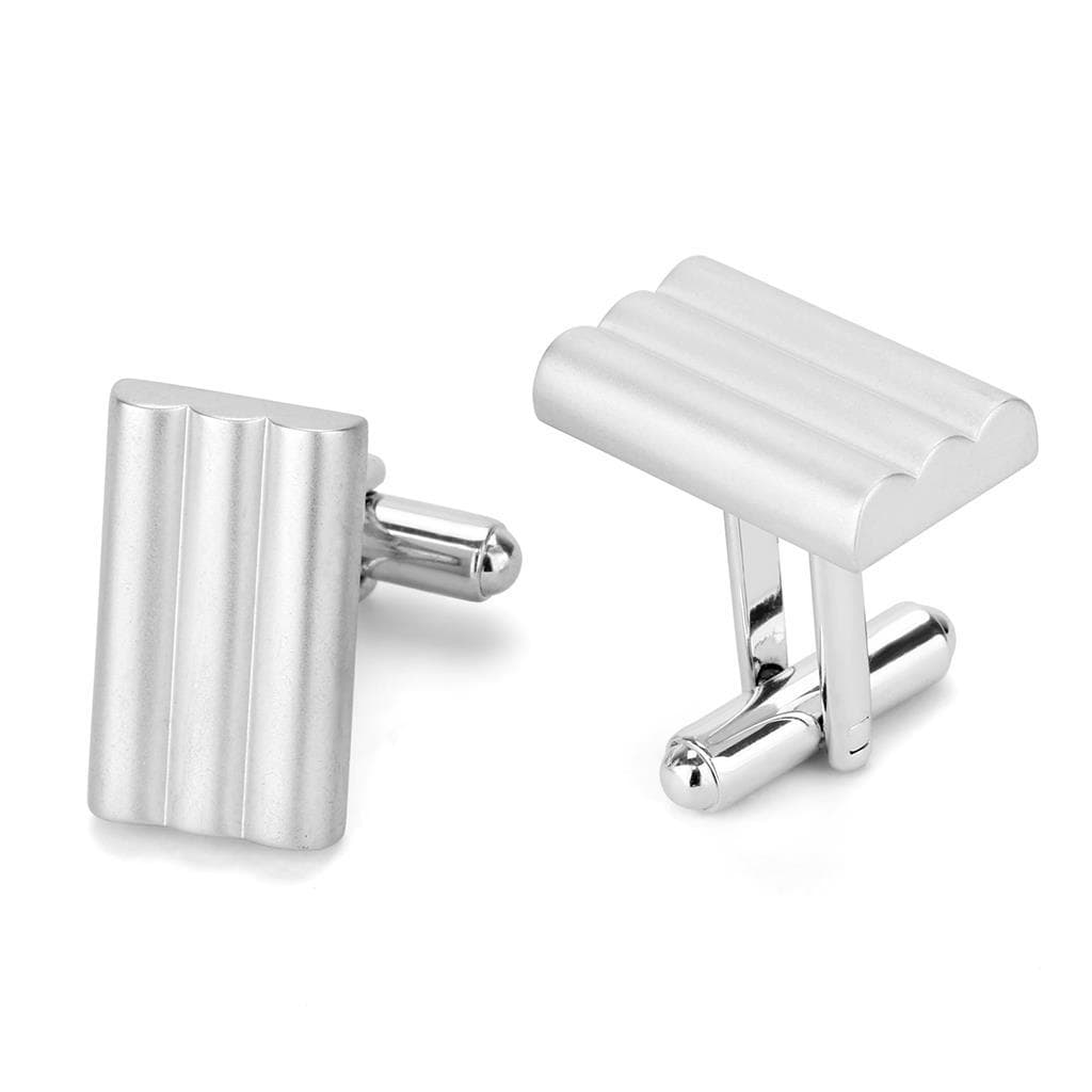 Brass Silver Brushed Satin Rectangle Cufflinks Bracelet