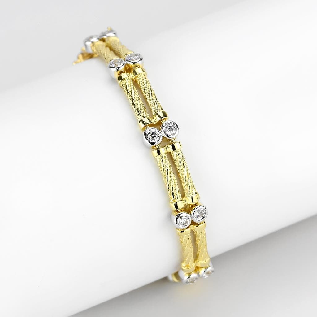 Brass Gold CZ Bamboo Bar Link Bracelet | The Stainless Jewelry