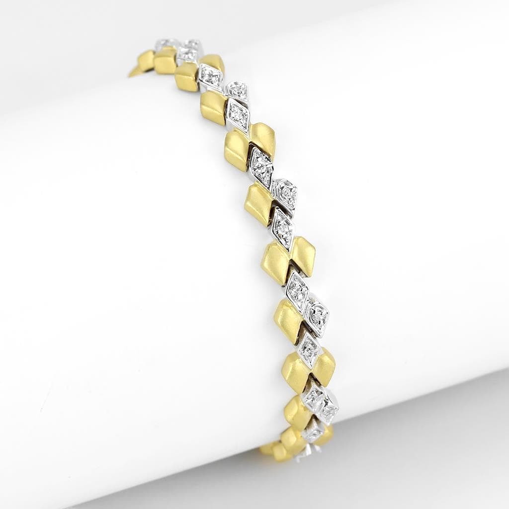 Brass Two Tone Gold CZ Chevron Link Bracelet