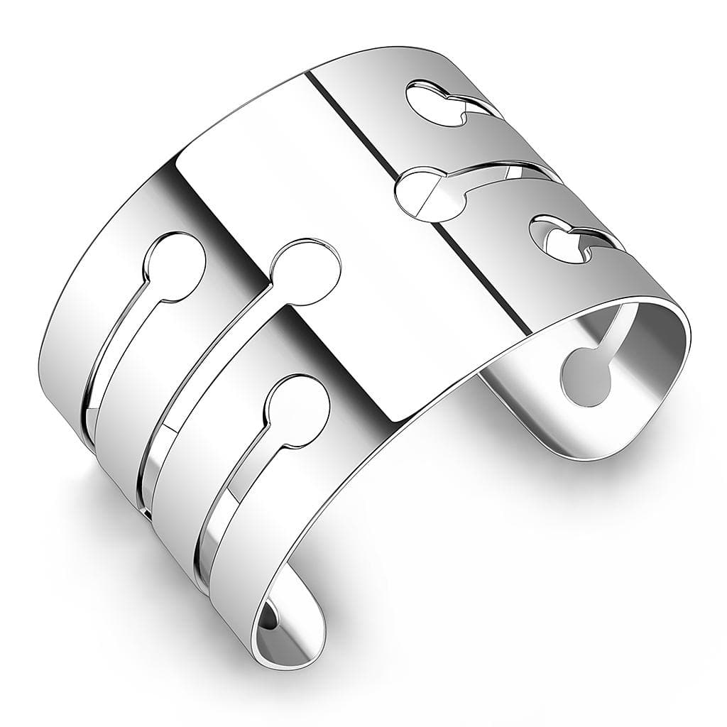 Stainless Steel Silver Keyhole Cutout Wide Cuff Bangle Bracelet