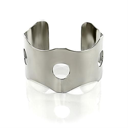 Stainless Steel Silver Circle Cutout Wide Cuff Bangle Bracelet