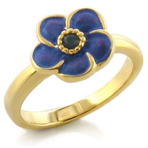 Brass Gold Blue Ceramic Pansy Flower Ring | The Stainless Jewelry