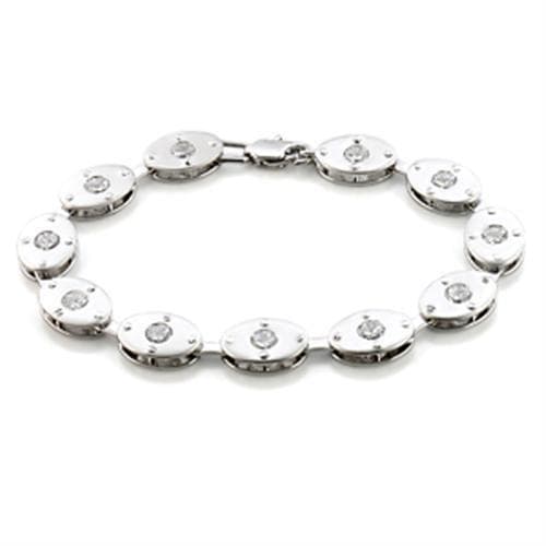 Brass Silver CZ Round Bezel Link Bracelet | The Stainless Jewelry