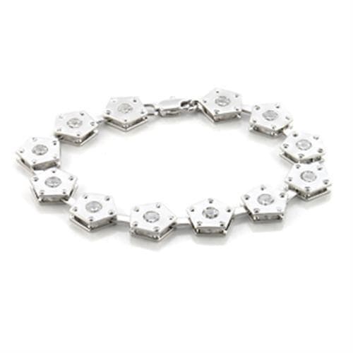 Brass Silver CZ Hexagon Bezel Link Bracelet