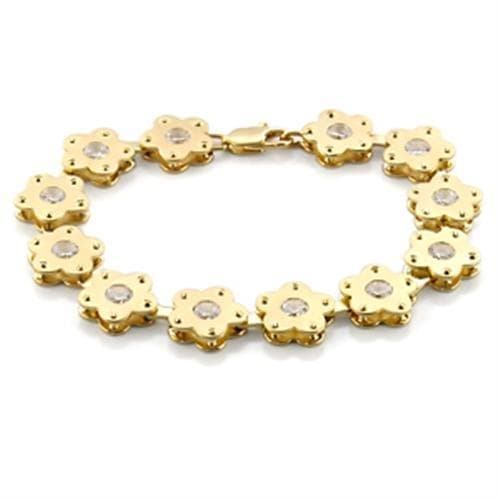 Brass Gold CZ Flower Link Bracelet | The Stainless Jewelry