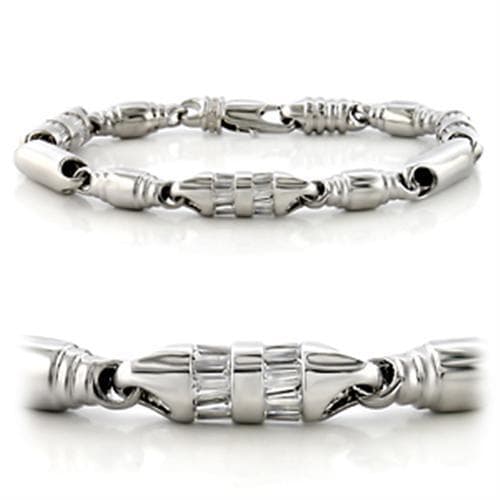 Brass Silver Geometric Barrel Link Bracelet