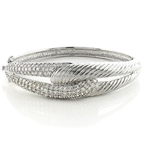Brass Silver CZ Pave Twist Bangle Bracelet