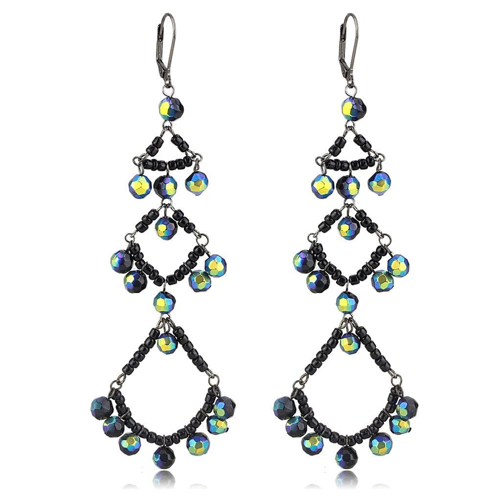 Brass Gunmetal Iridescent Crystal Chandelier Drop Earrings