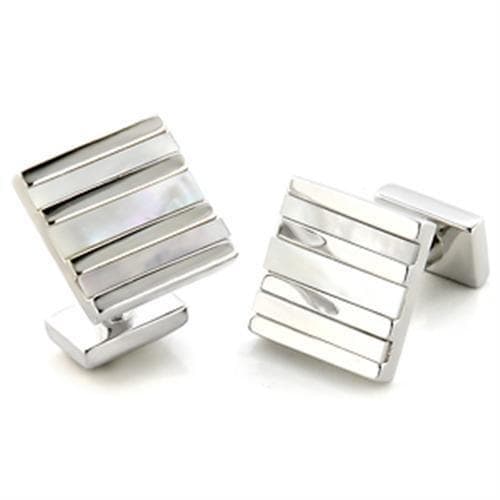 Brass Silver Polished Striped Square Cufflinks Ring