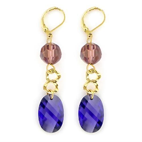 Brass Gold Purple Tanzanite Crystal Bead Drop Earrings