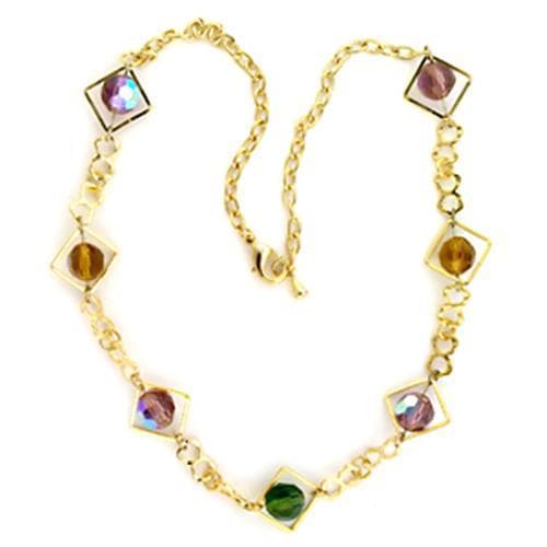 Brass Gold Multi Color Crystal Geometric Charm Necklace
