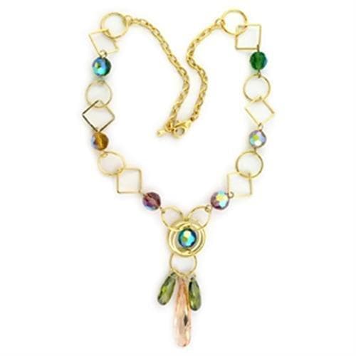 Brass Gold Multi Color Crystal Geometric Bead Charm Necklace