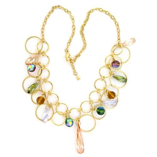 Brass Gold Multi Color Crystal Circle Bib Statement Necklace