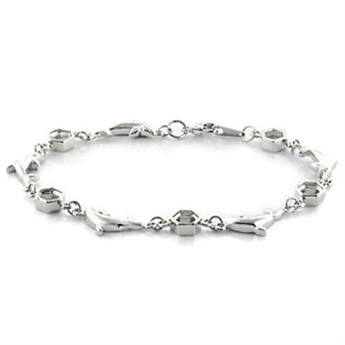 Brass Silver Polished Mixed Shape Link Bracelet