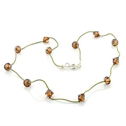 Brass Olive Cord Amber Crystal Bead Necklace