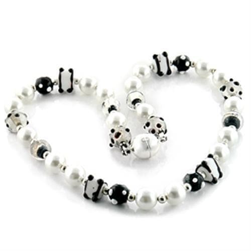 Brass White Black Panda Pattern Pearl Bead Bracelet Necklace
