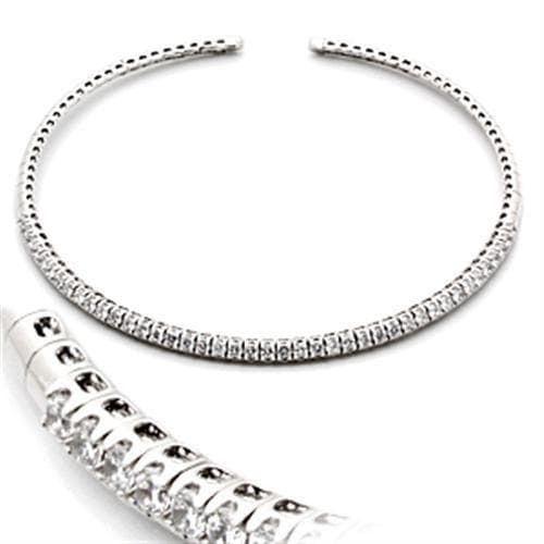 Brass Silver CZ Single Row Collar Necklace