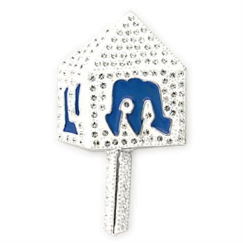 Brass Silver CZ Blue Enamel Birdhouse Brooch