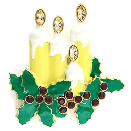 Brass Gold Enamel Christmas Candles Holly Brooch
