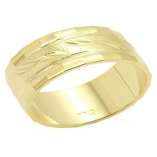Brass Gold Engraved Leaf Wide Band Ring | The Stainless Jewelry